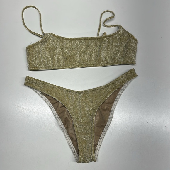 Triangl Mica Bikini 2 Piece Matching Set Swim Metallic Sparkle Gold Size Small - Picture 3 of 7